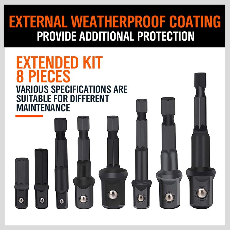 HORUSDY 8-Piece Impact Sockets Adapter Sets, Hex Shank 1/4" 3/8"