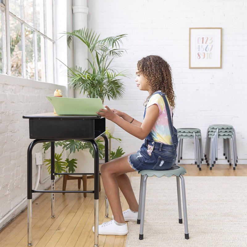 ECR4Kids Daisy Stackable Stool Set, Flexible Seating, Light Grey, 8-Piece