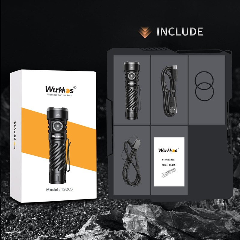 Wurkkos TS26S Rechargeable Flashlight,3100 High Lumens LED Flashlight 95CRI,Magnetic Tail