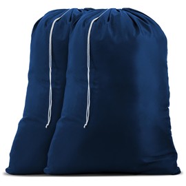 Handy Laundry Nylon Bag - Locking Drawstring Closure and Machine Washable. These Large Bags will Fit a Laundry Basket and Strong Enough to Carry up to Three Loads of Clothes. (Navy Blue | 2-PACK)