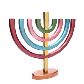 World Of Judaica Yair Emanuel Anodized Aluminum Hanukkah Menorah with Bright Colors