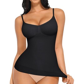 FeelinGirl Womens Tank Top Shapewear Tummy Control Tops Slimming Cami Tank Seamless Compression V Neck Camisole, Black, Small