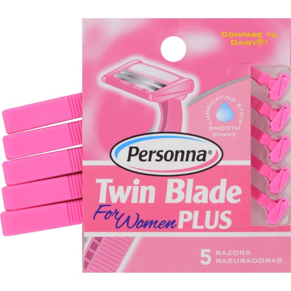 Personna Twin Blade Plus Disposable Razor with Lubricating Strip For Women - 5 Ea, 3 pack