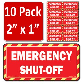 Littversions Bulk Small 2" x 1" Emergency Shut-Off Fuel Switch Warning Safety Labels Decal Sign Danger Sticker Electrical Panel Vinyl Heavy Duty Waterproof (Laminated 10 Pack - Red)
