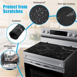 Stove Top Cover for Electric Stove (28.5”x 20.5”), Heat Resistant Glass Stove Top Cover, Cooktop Protector for Glass/Ceramic Stoves, Dishwasher Safe Natural Rubber, Black Marble