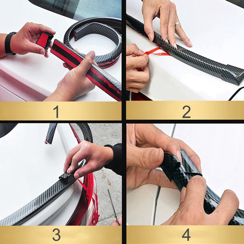 1.5m/4.9ft Carbon Fiber Soft Rubber Car Rear Roof Trunk Spoiler
