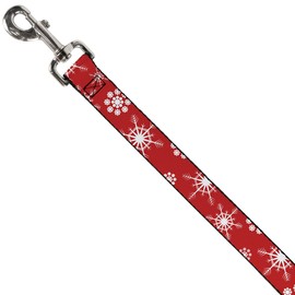 Buckle-Down Dog Leash Snowflakes Red White 6 Feet Long 1.0 Inch Wide