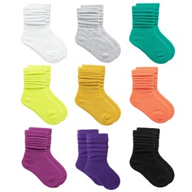 MINI PANDA Little Girl Socks,Socks for Girls 4-6 Years 6-8 Years,Toddler Socks Girls 2t-3t,Long Crew Socks for Girls 9 Pairs (9 colors-C, 4-6 Years)