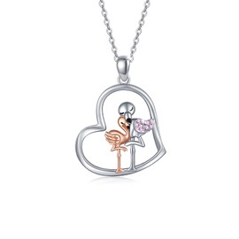 JFASHOP Flamingo Necklace Women's 925 Sterling Silver Flamingo Pendant for Women Flame Bird Necklace Flamingo Mother's Day Birthday Animal Jewellery for Girls Children Daughter, Sterling Silver