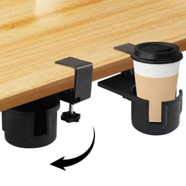Drink Holder Desk Drink Holder Desk Cup Holder Desk Clamp Type 180 Degree Rotating Storage Easy Installation Space Saving Table Storage Under Desk Black