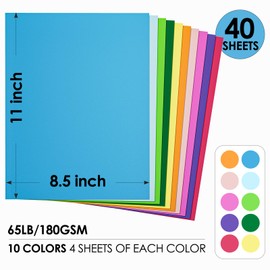 CreGear 40 Sheets Colored Cardstock, 10 Assorted Colors 8.5 x 11 Cardstock Paper, Cardstock 180gsm/65 lb Card Stock Colored Paper, Card Stock Paper for Card Making, Crafting, Scrapbooking, Decors