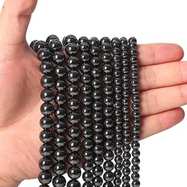 60 piezas de 6 mm de cuentas de gemas de hematita negra natural, cuentas de cristal de curación de energía redondas sueltas para hacer joyas, pulseras y collares de bricolaje