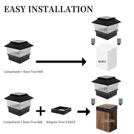 ONLSITY Single Solar Post Cap Lights for 4"x4" Posts & 3.5"x3.5" Wood Posts, 50 Lumen 3-Color Adjustable (3000K/4000K/6000K), Waterproof LED Lamps, Black Matte Finish, No Wiring Needed - Auto On/Off