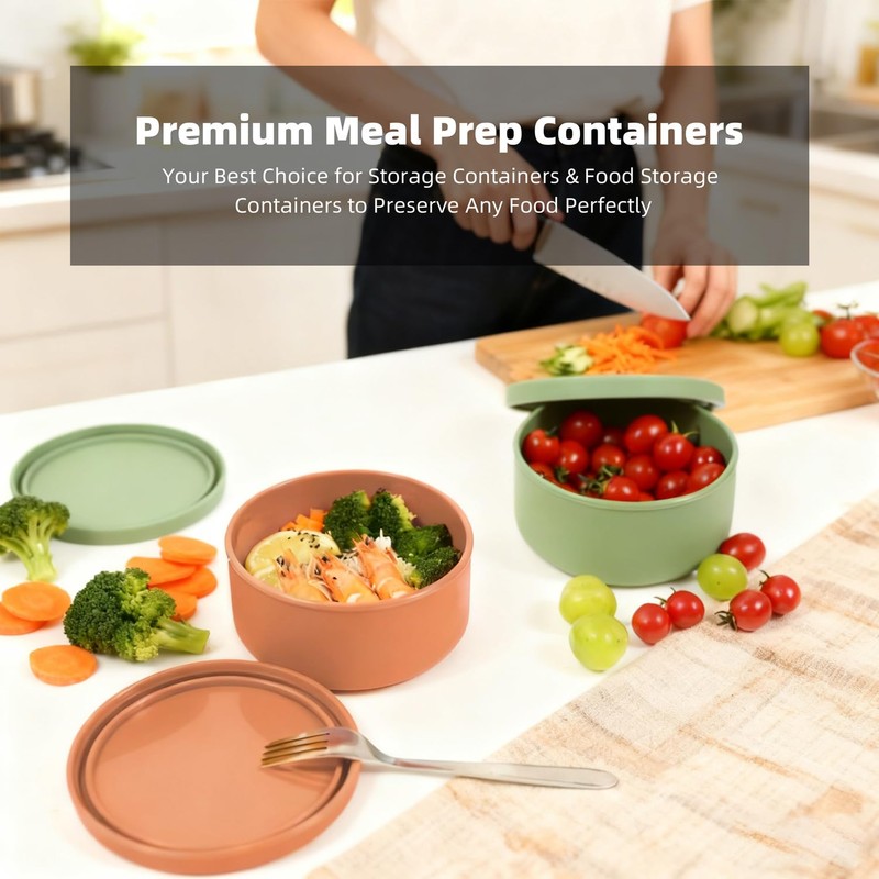 XU&PEIQI 24oz Silicone Food Storage Containers,Round Bowls with Lids -