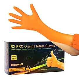 Raxwell Heavy Duty Orange Latex & Powder Free 8.5 Mil Nitrile Disposable Gloves | Diamond Texture, Puncture Resistant, Mechanics Cleaning Glove | Box - Color: XX-Large, style: 90 Count
