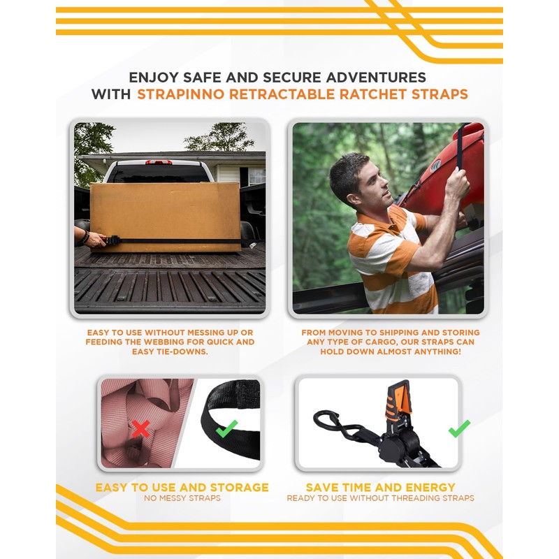 Strapinno 4pcs Retractable Ratchet Straps Bundle 1 in x 6