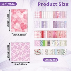 JIEYUMAO 69 Sheets Handmade Scrapbook Paper, 2 Sizes Textured Scrapbook Paper and Mesh Fabric Assorted Set, Multicolor Textured Paper Assorted Set Mixed Special Paper for DIY Craft