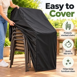 Waterproof Outdoor Stacking Chair Cover – 210D Oxford Fabric Patio Furniture Protector for Rain, Snow, Dust, Wind & UV Exposure