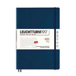 LEUCHTTURM1917 367565 Monthly Planner with Notebook Soft Cover Composition (B5) 2024, 16 Months, Navy, English