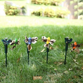 LWINGFLYER 4pcs Solar/Battery Powered Flying Wobble Fluttering Hummingbird for Garden Yard Plants Flowers Patio Landscape Outside Ornament Decor Color Random