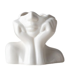 White Ceramic Face Vase with Durable Material, Portable Elegant Flower Holder, Indoor and Outdoor Garden Decoration, Minimalist Modern Home Decor for Living Room, Bedroom, Office