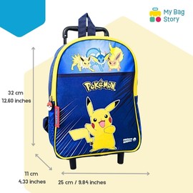 mybagstory - Trolley – Pokémon – Blue – Child – School – Kindergarten – Daycare – Primary – Boys School Bag – Size 32 cm – Adjustable Straps – Wheels – Gift Idea, Blue - Pokémon - Trolley Bag - 32 Cm,