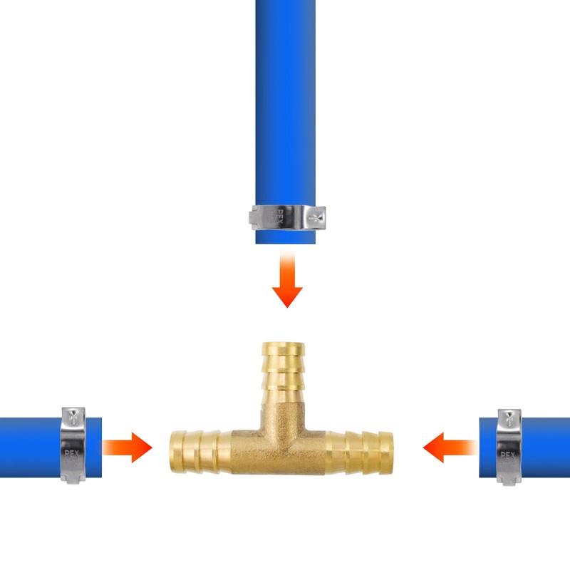 Antrader 3/8" Tee Brass Hose Barb Fitting, 3-Way PEX Pipe