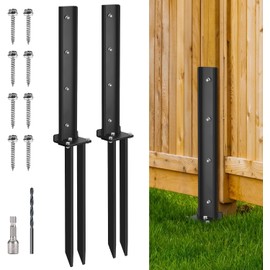 Fence Post Anchor Kit, Heavy Duty Steel Fence Post Repair Stakes, Fence Post Anchor Ground Spike for Repairing Tilted Broken Wooden Fence Post (2pcs)