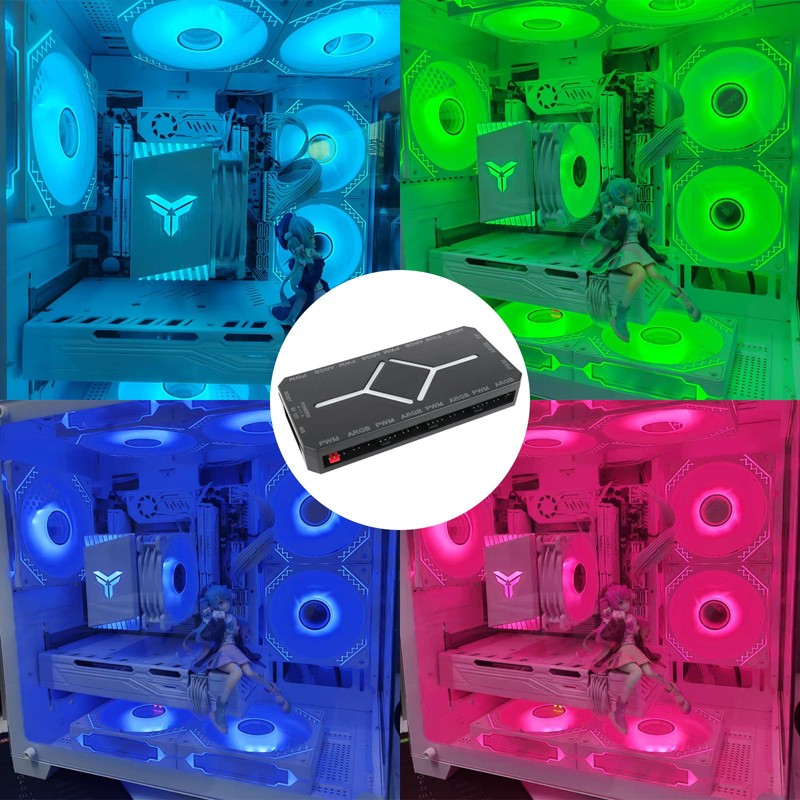 ARGB PWM Fan Hub, Addressable 5V-3PIN 2-in-1 RGB Computer PC