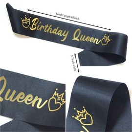 Luwigs Birthday Queen Sash Black Satin with Gold Foli Letter Happy Birthday Sash Gifts for Women and Girls Party Decorations Supplies (Black)