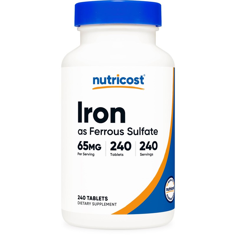 Nutricost Iron (As Ferrous Sulfate) 65mg, 240 Tablets - Non-GMO,
