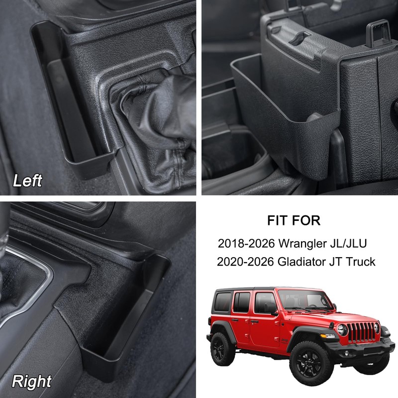 PIMCAR 2PCS Center Console Organizer for 2018-2025 2026 Jeep Wrangler