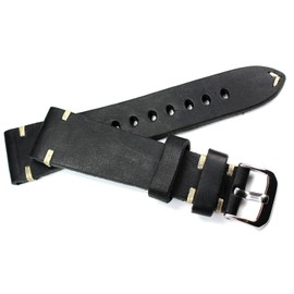 RIOS1931 22 mm Leather German Watch Strap Vintage Retro Aviator Black Strap