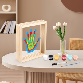 Tapvai Family Handprint Set, with Space for 4, Craft Photo Frame Made of Wood, Handprint Set, with 6 Acrylic Paints, for Expectants and New Parents