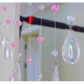 Rekelola Hanging Short Glass Crystal Beaded Curtain for Doorway Windows Room Divider,25 Strings(Light Pink)