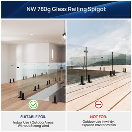 LukLoy 4 Pack T304 Stainless Steel Glass Railing Spigots – No-Drill 780g Heavy-Duty Black Spigots Clamps Glass Railing System for Indoor Stairs, Pool Fencing, or Low-Wind Outdoor Use