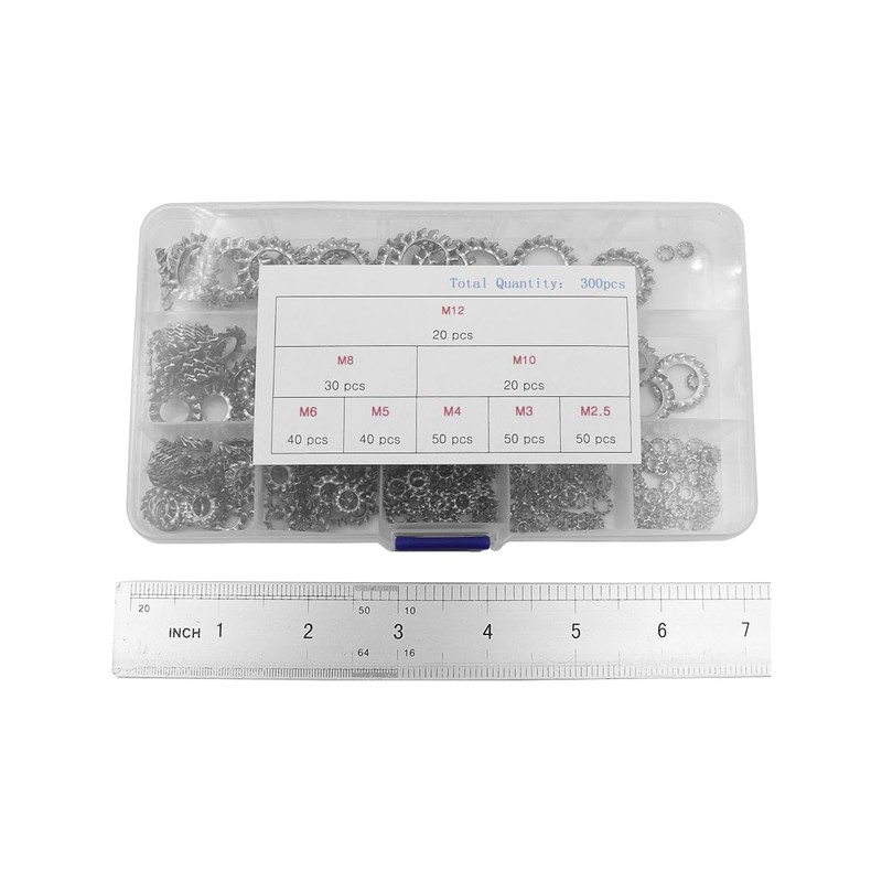 ANCLLO 300 Pcs Stainless Steel Star Tooth Lock Washers Assortment,