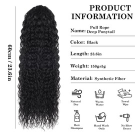 Wisebom Ponytail Extension Klammer 62cm Haarteil Pferdeschwanz Lang Lockige Wellige Ponytail Extension mit Kordelzug für Damen Synthetik Haare Extensions