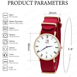 Blekon Unisex Weekender 40mm Watch – 8mm Slim Alloy Case, Ballistic Grade Slip Through Watch Band in Colors, Analog Display with Date & Roman Numerals, Long Lasting Battery Included