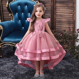 MYRISAM Girls Princess Pageant High Low Tulle Dress Bridesmaid Wedding Prom Birthday Communion Party Dance Ball Gowns Dusty Rose 3-4T