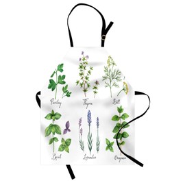 Lunarable Herb Apron, Parsley Thyme Dill Basil Lavender and Oregano Fresh Plants Hand-Drawn Style Healthcare, Unisex Kitchen Bib with Adjustable Neck for Cooking Gardening, Adult Size, Multicolor