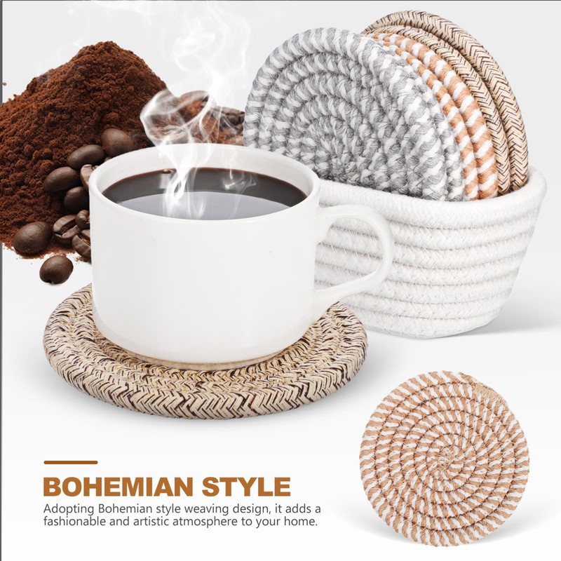Alipis Beverage Coaster Set, Cotton Hand-Woven Coasters with Holder, Coasters