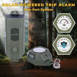 Tactiko Wire Trip Alarm - 80ft Kevlar Wire 129dB Perimeter Defense Device - Solar/Cable Charging - IP55 Security System for Camping, Property Safety & Bear Deterrent (1-Pack)