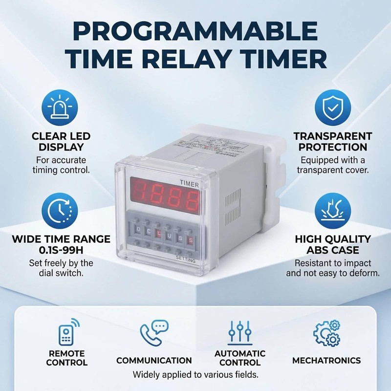 DH48S-S Programmable Delay Time Relay, 8-Pin, Digital LCD Display, 0.1S-99H