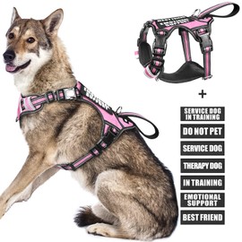 WINSEE Service Dog Vest No Pull Dog Harness with 7 Dog Patches, Reflective Pet Harness with Durable Soft Padded Handle for Training Small, Medium, Large, and Extra-Large Dogs (X-Large, Pink)