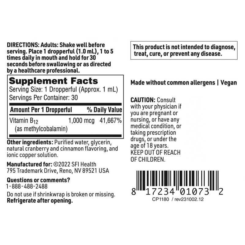 Klaire Labs SFI Health Vitamin B12 Liquid Drops 1mg -