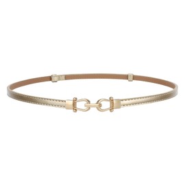 JASGOOD Leather Skinny Women Belt for Dresses up Thin Waist Belts with Golden Buckle(Waist size below 43",J-Gold)
