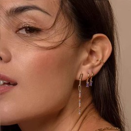 Small Gold Hoop Earrings With Cubic Zirconia Drop, Gold Huggie Hoop Earrings For Women 14K Gold Hoops Hypoallergenic Jewelry For Men