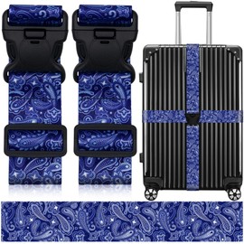 2 Pack Luggage Straps for Suitcases, Adjustable Travel Belt with Double Lock and Quick Release Buckle, Heavy Duty Nylon Bag Packing Strap, Bright Identifiers Business Travel Accessories-Blue Flowers