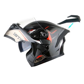 1Storm Motorcycle Modular Full Face Flip up Dual Visor Helmet + Spoiler: HB89 Storm Red